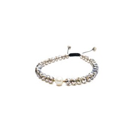 Pulsera de cristal gris humo con perla al centro