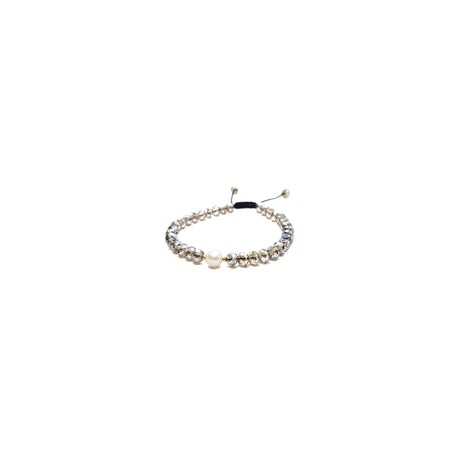 Pulsera de cristal gris humo con perla al centro