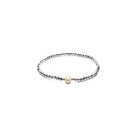 Pulsera de cristales plateados con perla natural