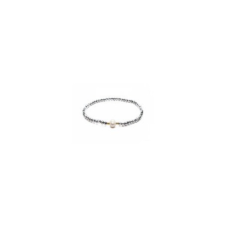 Pulsera de cristales plateados con perla natural