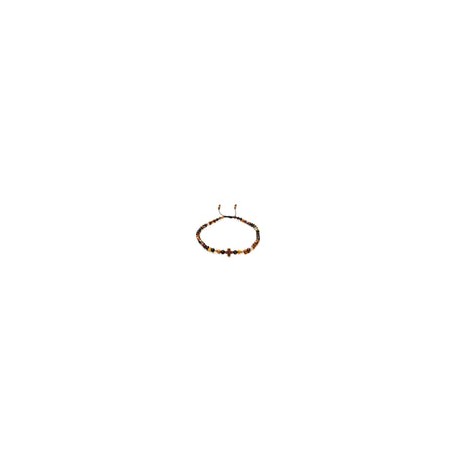 Pulsera de agata negra bicolor con cruz de hamatita rosa