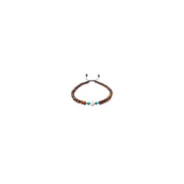 Pulsera ojo de tigre, turquesa y cruz de hematita rosa