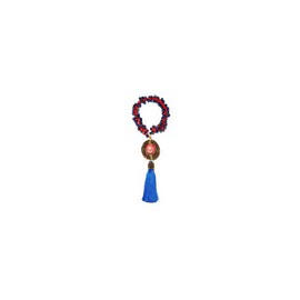 Collar rojo con cristales azules, dije de coral y borla