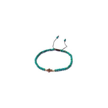 Pulsera Turquesa con Cruz de Hematita Color Cobre