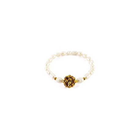 Pulsera perlas naturales con esfera dorada