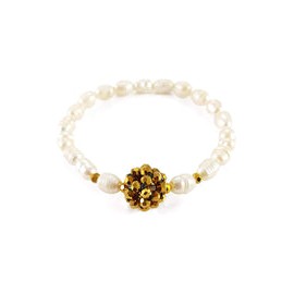 Pulsera perlas naturales con esfera dorada