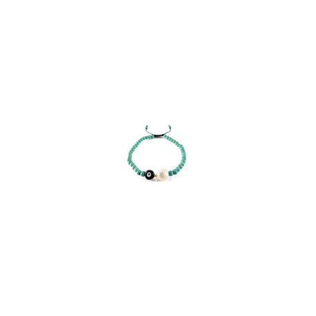 Pulsera turquesa con ojo turco negro y perla natural