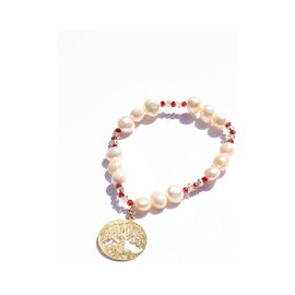 Pulsera de Perla Natural con Cristales y Dije Árbol de la Vida