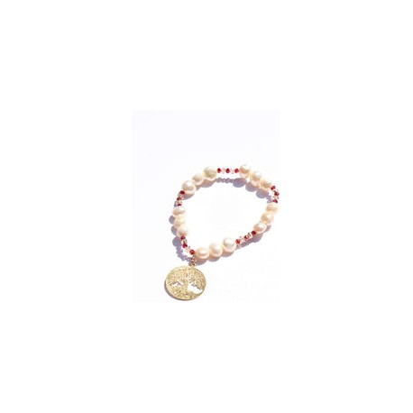 Pulsera de Perla Natural con Cristales y Dije Árbol de la Vida