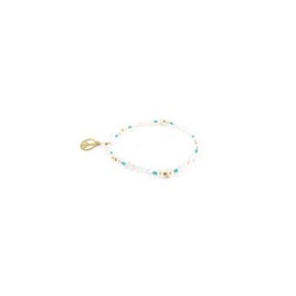 Pulsera cristal rombo con perla natural y dije amor y paz