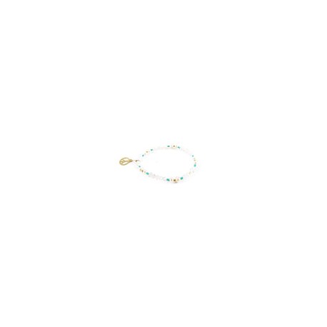 Pulsera cristal rombo con perla natural y dije amor y paz
