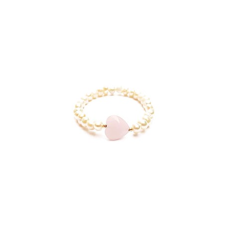 Pulsera de perlas con corazón rosa