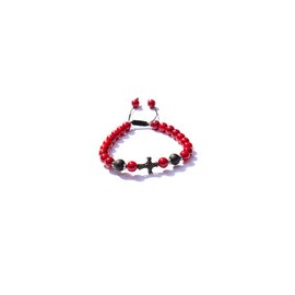Pulsera Hombre para Protección de Piedra Natural Coral y Cruz de Micro Pavé al Centro