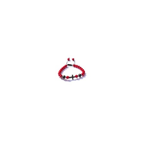 Pulsera Hombre para Protección de Piedra Natural Coral y Cruz de Micro Pavé al Centro