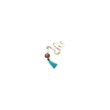 Collar de Perlas Largo con Cristales y Borla Azul Turquesa