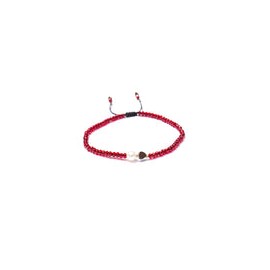 Pulsera Cristal Rojo Granate y Perla Natural con Corazón al Centro