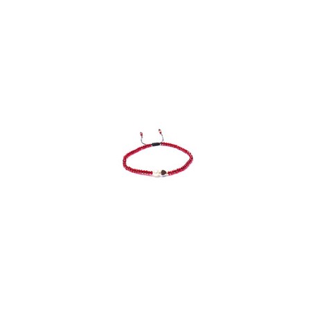 Pulsera Cristal Rojo Granate y Perla Natural con Corazón al Centro