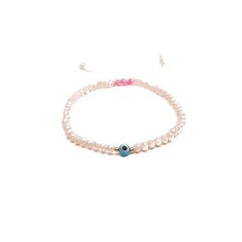 Pulsera protección beige con ojo turco azul