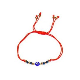 Pulsera roja engarzada con cristal y ojo turco