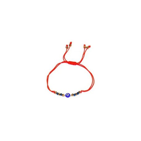 Pulsera roja engarzada con cristal y ojo turco