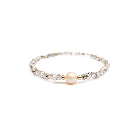 Pulsera Cristales Plateados con Perla al Centro