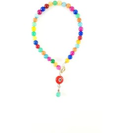 Pulsera ágatas multicolor con ojo turco rojo