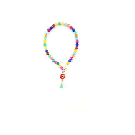 Pulsera ágatas multicolor con ojo turco rojo