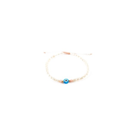 Pulsera perla natural arroz con ojo turco