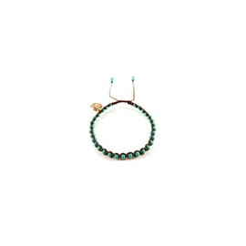 Pulsera de cristales montados en textil café y medalla de San Benito.