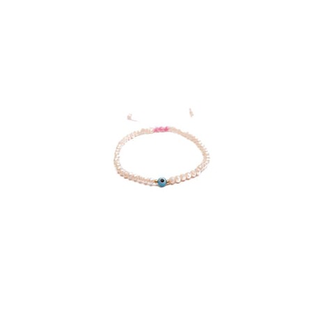 Pulsera protección beige con ojo turco azul