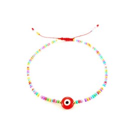 Pulsera cabalística multicolor y ojo turco rojo