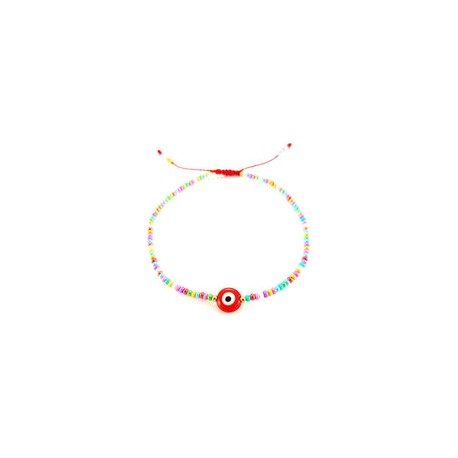 Pulsera cabalística multicolor y ojo turco rojo
