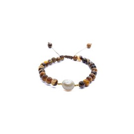 Pulsera de ojo de tigre con perla barroca